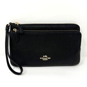 Coach Double Zip Wallet in Black Leather C5610